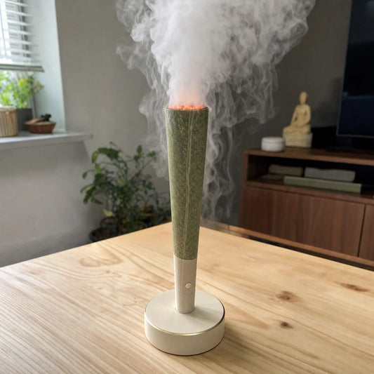 Hotbox Mist cone humidifier with glowing tip and thick mist