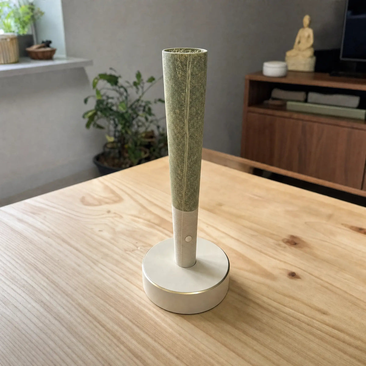 Hotbox Mist cone humidifier switched off on its cream and gold base